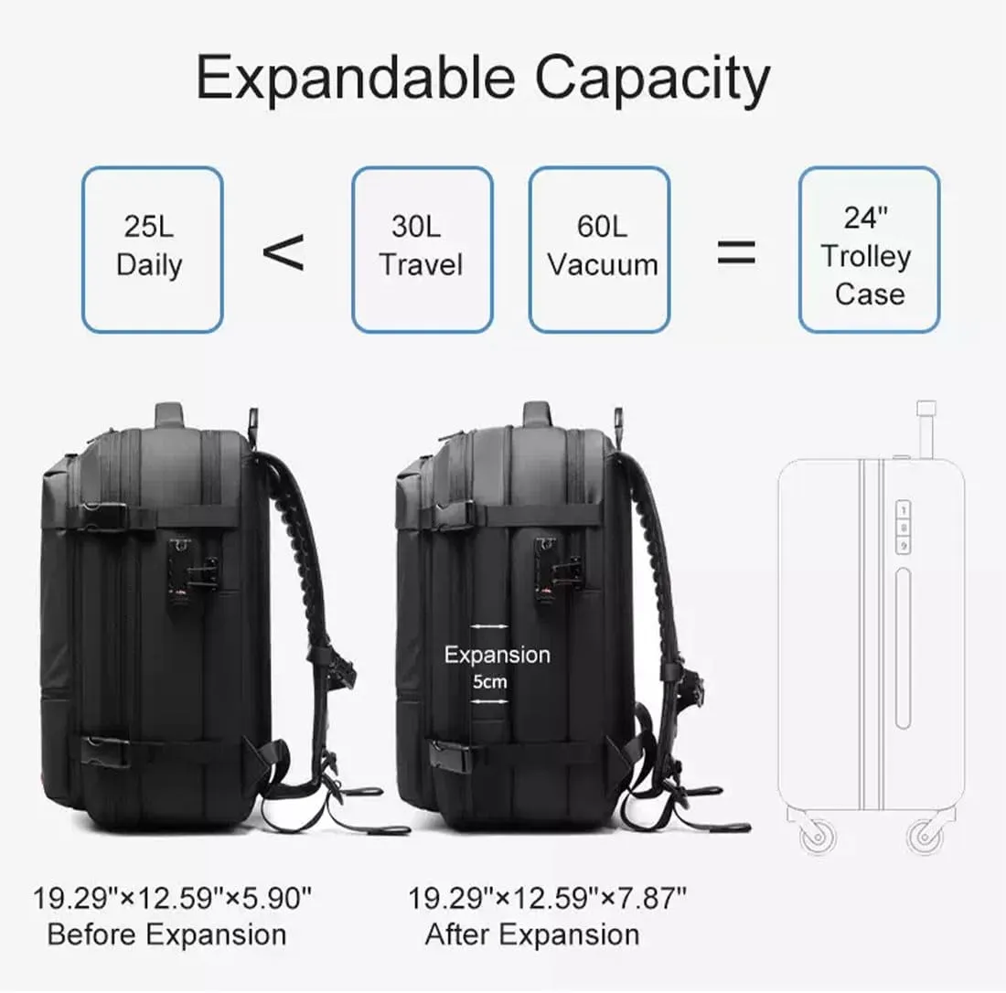 Vacpack Backpack, 60L Expandable Backpack with Vacuum Compression, Water Resistant, Anti Theft Vacpack Travel Vacuum Backpack (Black)