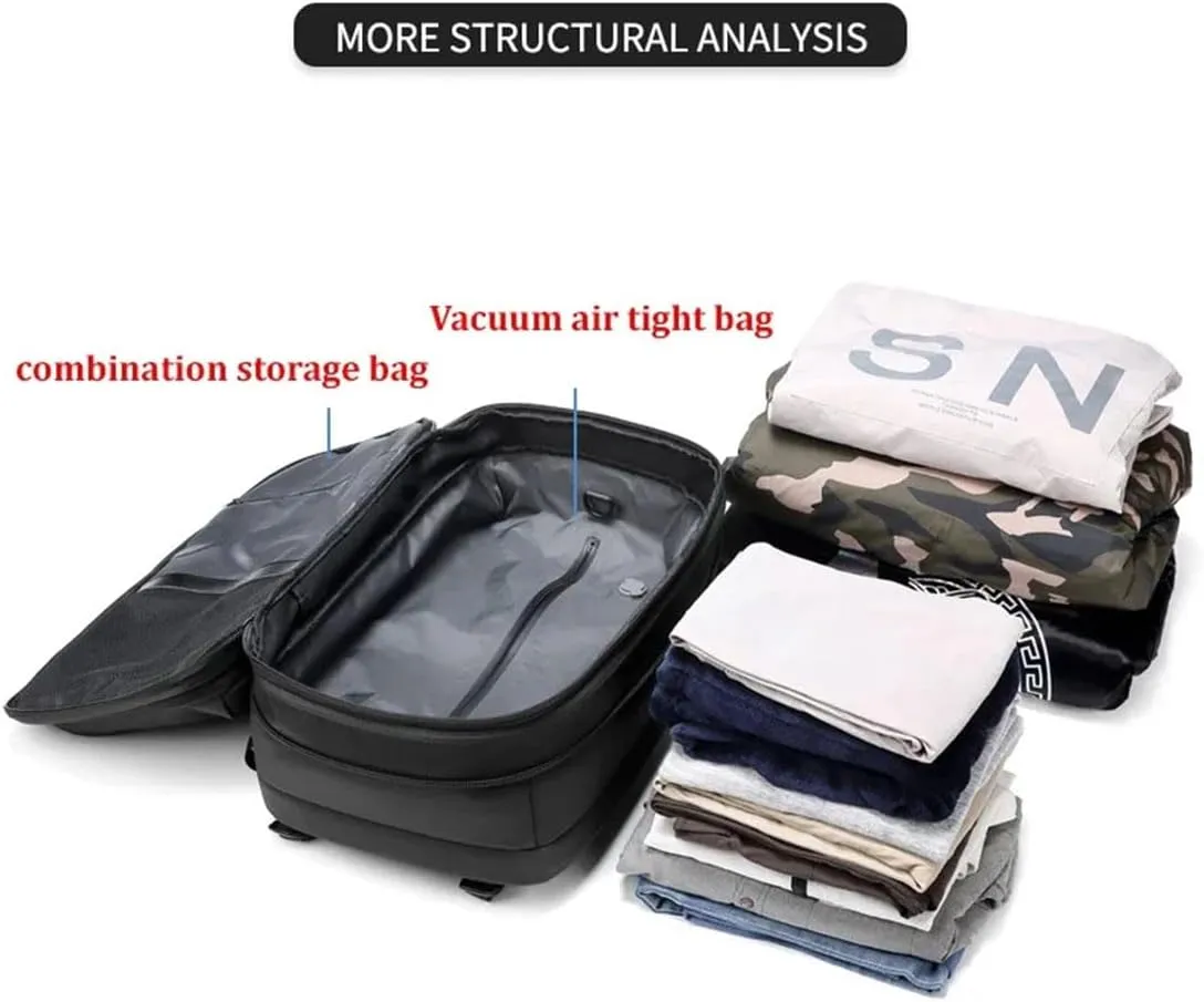 Vacpack Backpack, 60L Expandable Backpack with Vacuum Compression, Water Resistant, Anti Theft Vacpack Travel Vacuum Backpack (Black)