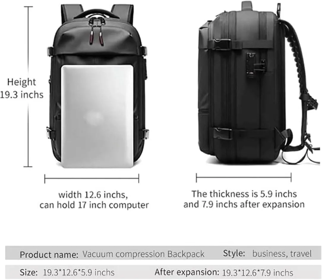 Vacpack Backpack, 60L Expandable Backpack with Vacuum Compression, Water Resistant, Anti Theft Vacpack Travel Vacuum Backpack (Black)