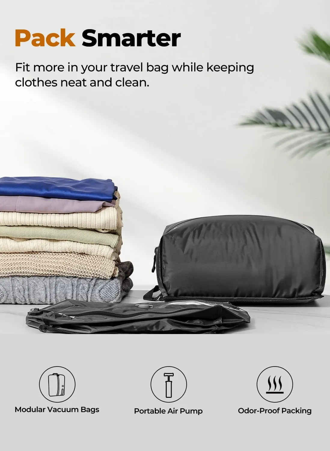 Vacuum Bags for Travel with Pump, Reusable Space Saver Bag, IP67 Waterproof Vacuum Packing Cubes for Travel Suitcases and Backpack (2PC   PUMP)