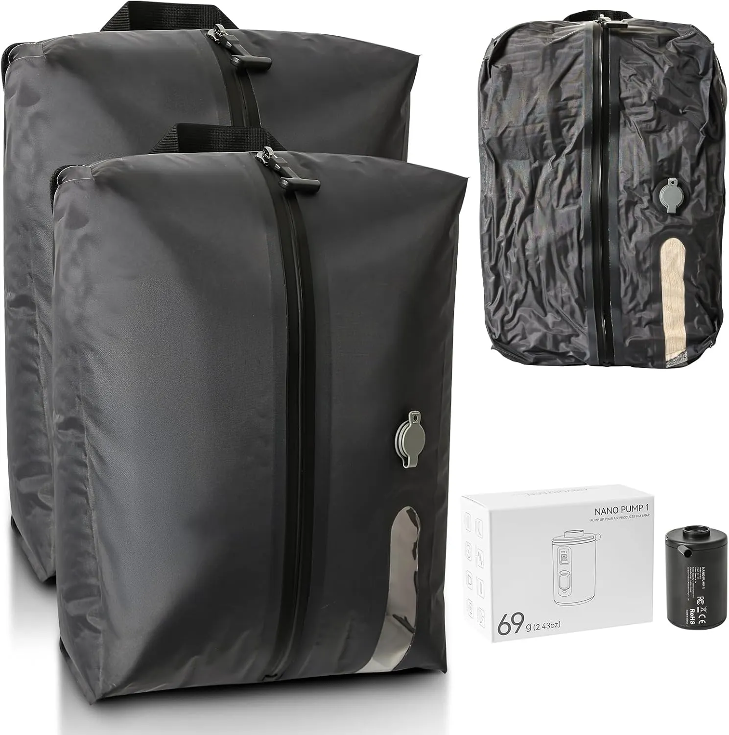 Vacuum Bags for Travel with Pump, Reusable Space Saver Bag, IP67 Waterproof Vacuum Packing Cubes for Travel Suitcases and Backpack (2PC   PUMP)