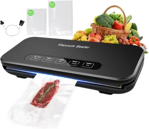 Vacuum Sealer Machine, Food Sealer Machine 85kpa Automatic 8-in-1 for Food Saving Dry/Moist Mode with Build-in Cutter&Storage, Air Suction Hose,Vacuum Bags 20 pcs