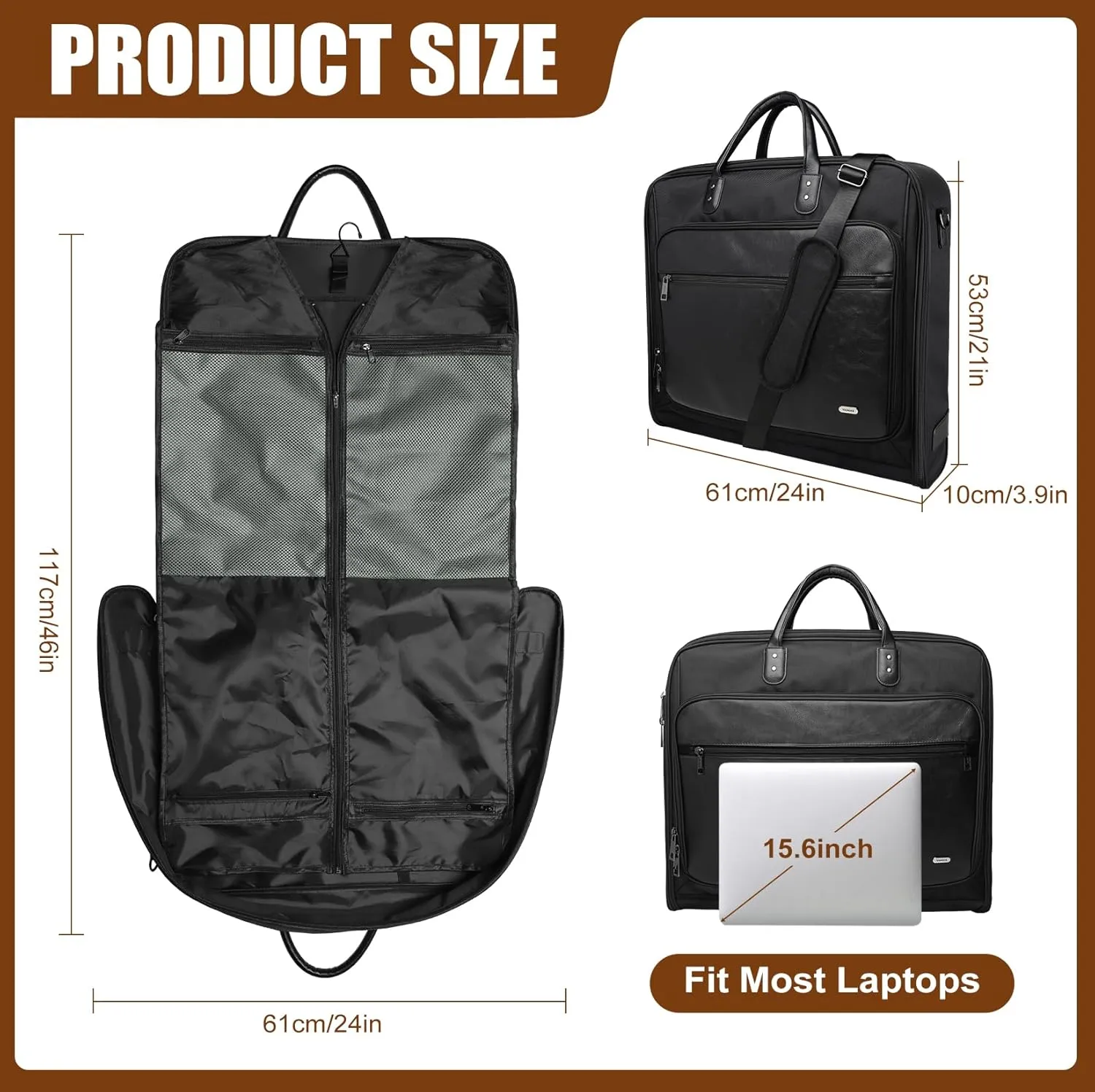 Vangue Garment Bags for Travel Carry On Large Travel Suit Bag for Men with Adjustable Shoulder Strap Garment Bags for Hanging Clothes for Business Trips Graduation Meeting Wedding Party Balck