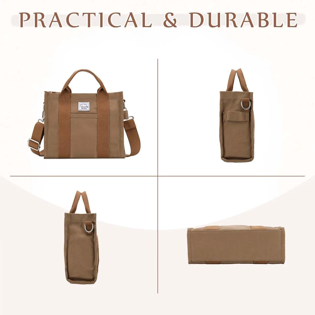 VASCHY Canvas Tote bag, Casual Reusable Work Totes for Women Teachers with Zippers Pockets Crossbody Shoulder Bag Purse