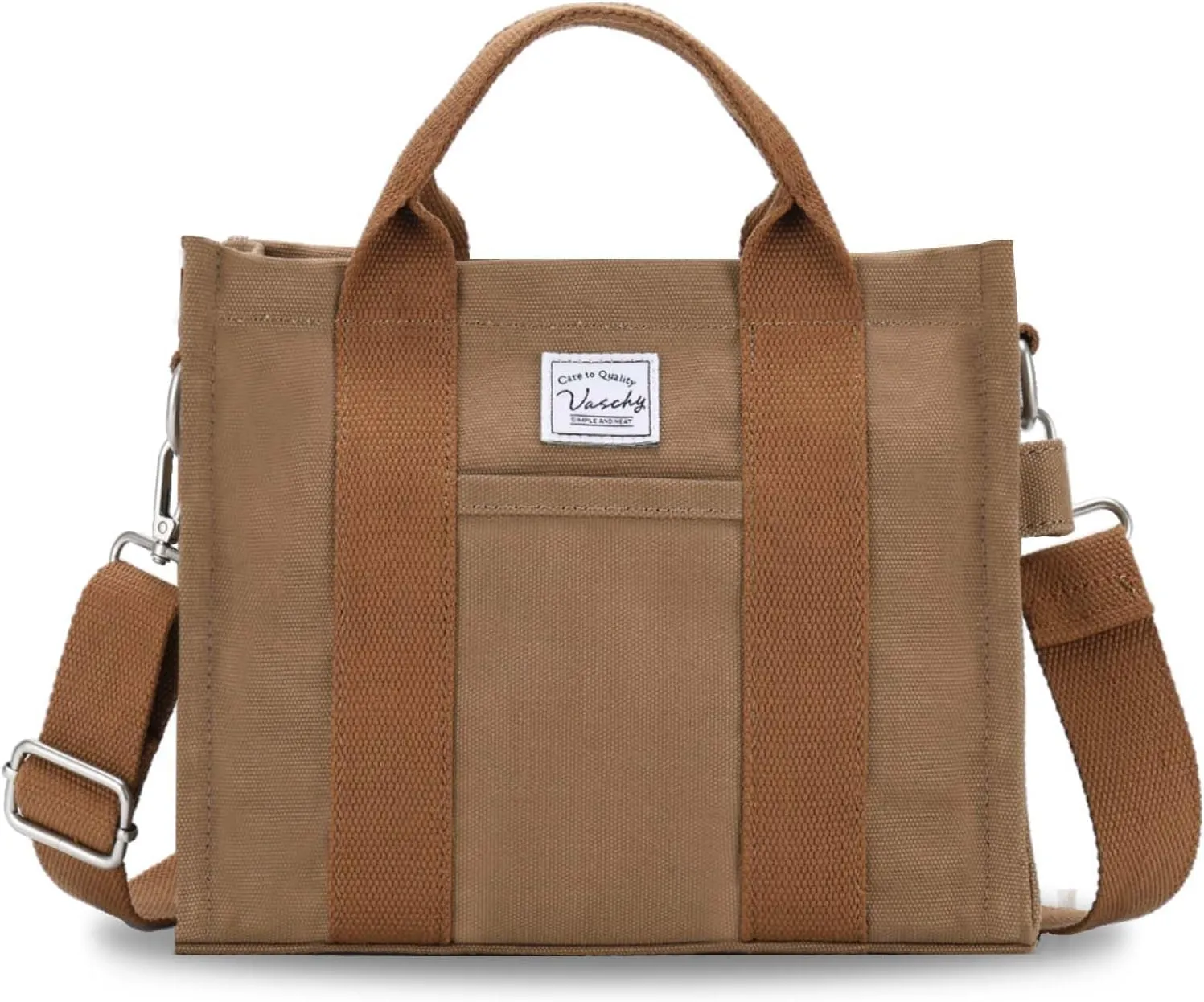 VASCHY Canvas Tote bag, Casual Reusable Work Totes for Women Teachers with Zippers Pockets Crossbody Shoulder Bag Purse