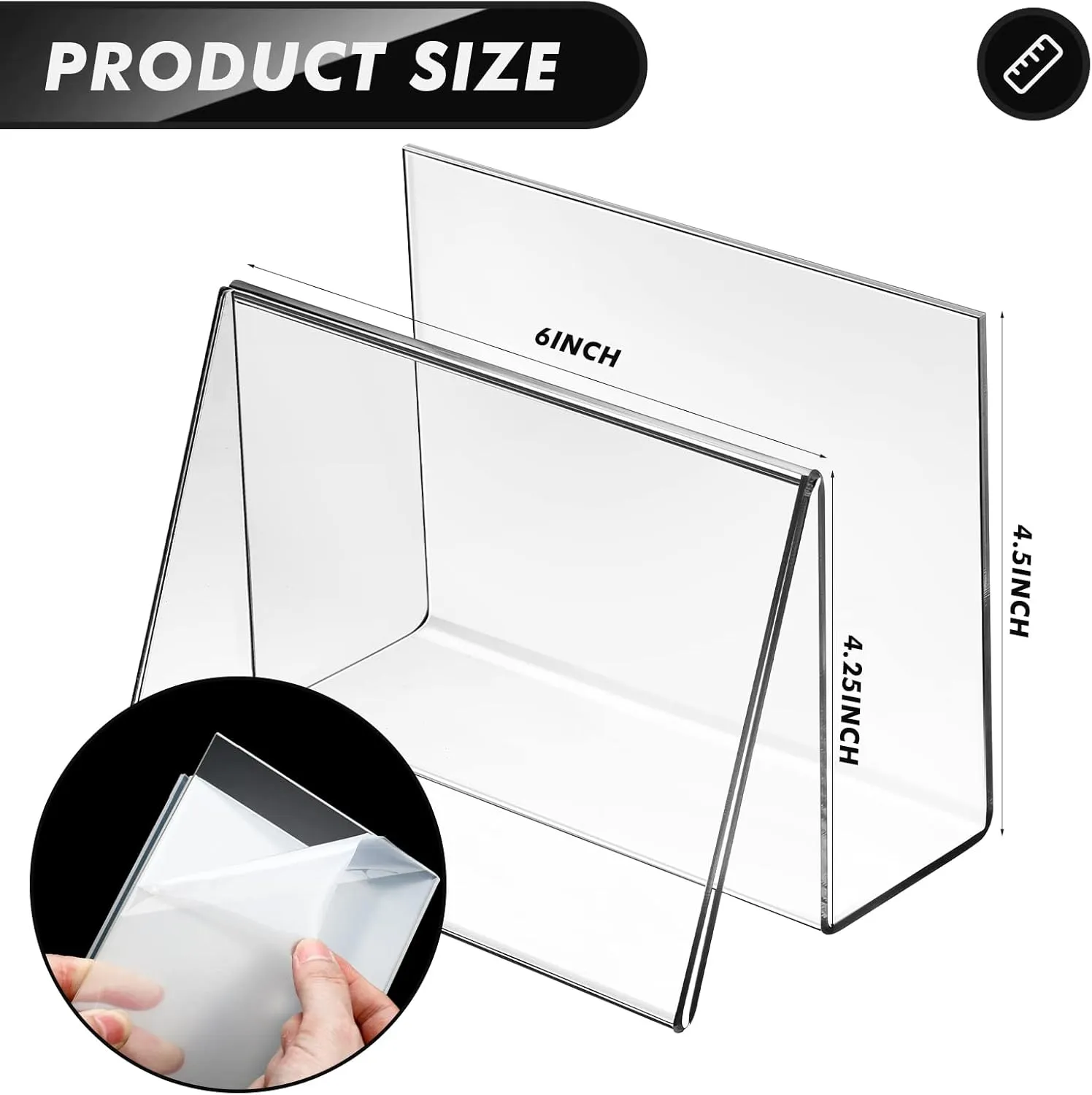 Vicenpal Clear Acrylic Postcard Holder Business Card Holder Greeting Card Display Clear Business Card Stand Rack for Index Card Organizer Desk Table Home Office School, 6 x 4.25 x 4.5 Inches (2 Pcs)