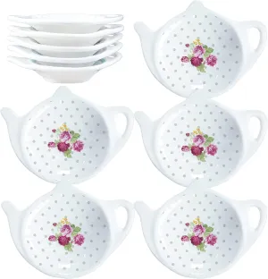 Vintage Flower Porcelain Tea Bag Holder Teapot Shaped Tea Bag Coaster, Little Spoon Rest Tea Accessories Resting Caddy Seasoning Dish for Sauce Dessert, 4 Inch-Fresh Flowers-10 PCS