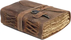 Vintage Leather Journal - Antique Handmade Leather Bound journal with deckle edge paper for Men And Women Diary - Leather Sketchbook - Drawing Journal Notebook - Great Gift (6"x 9")
