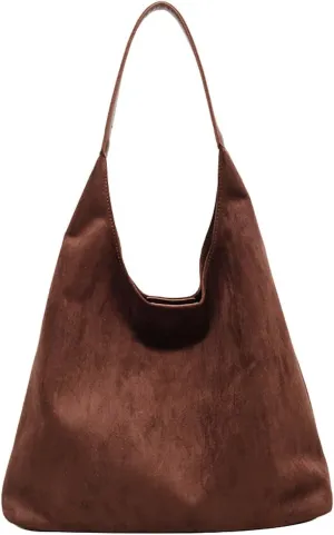 Vintage Suede Large Capacity Shoulder Bag For Women – Trendy Soft Suede Womens Shoulder Messenger Bags (Brown, One Size)