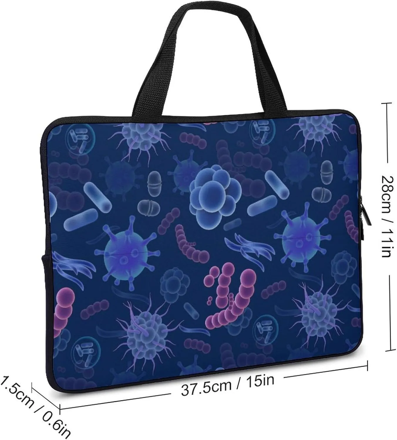 Viruses and Microbes Laptop Sleeve Bag Computer Protective Carrying Case Cover with Handle for Travel Work 15inch