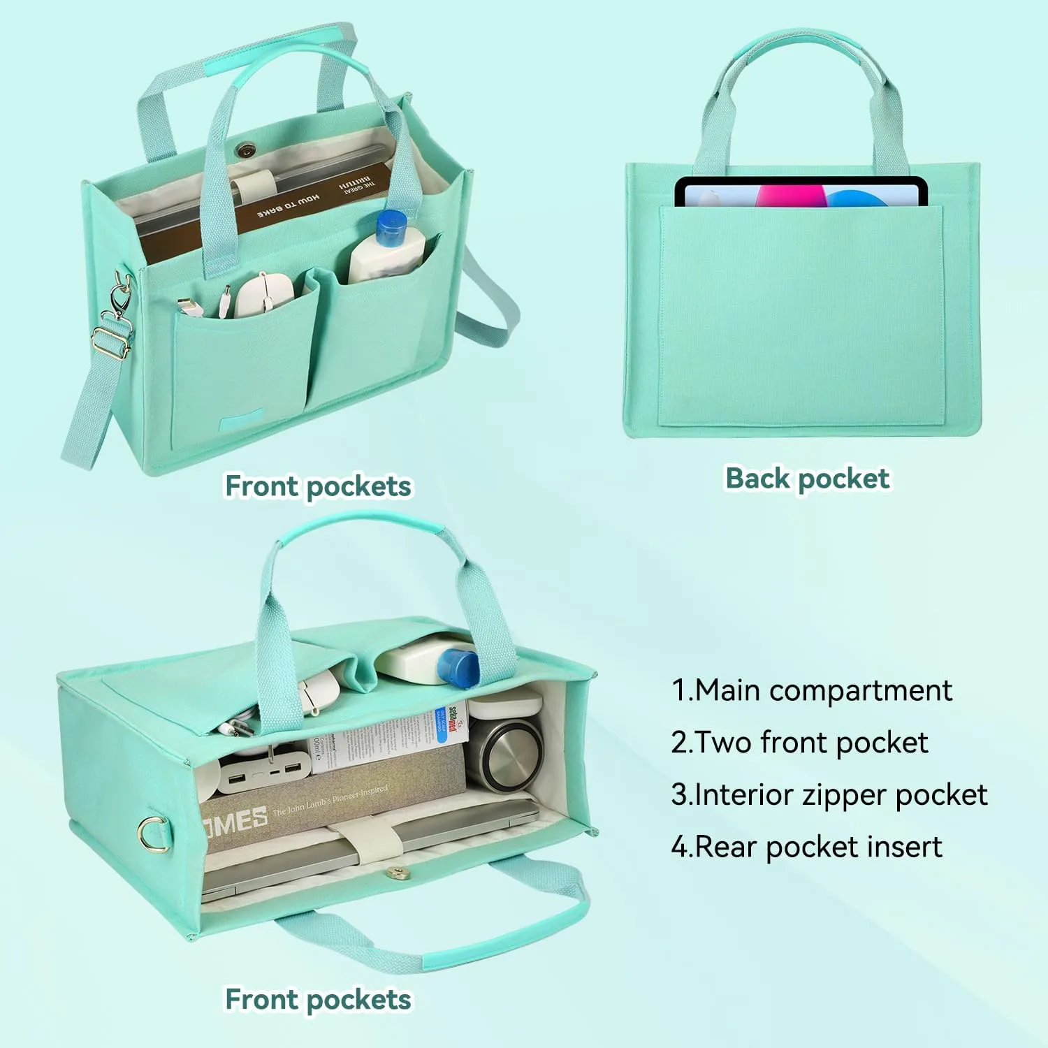 Voova Large Canvas Tote Bag for Women, Womens Laptop Work Bags Crossbody Purse Handbag Shoulder Travel Messenger Totes