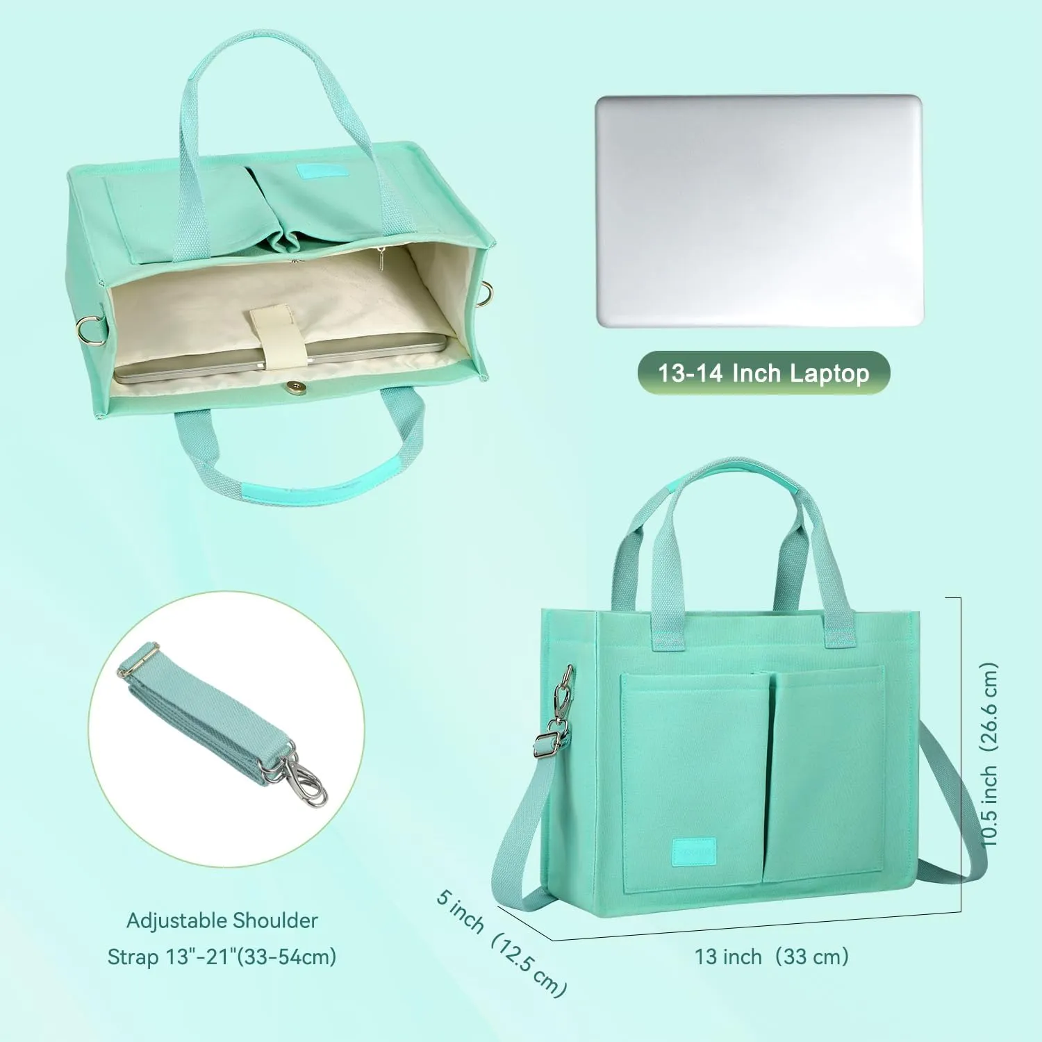 Voova Large Canvas Tote Bag for Women, Womens Laptop Work Bags Crossbody Purse Handbag Shoulder Travel Messenger Totes