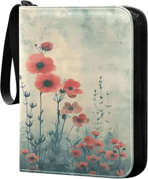 Watercolor Wildflowers Card Binder 4 Pocket Collectible Trading Card Albums with 50 Sleeves Double Side PU Waterproof 3 Ring for Sports & Game Cards