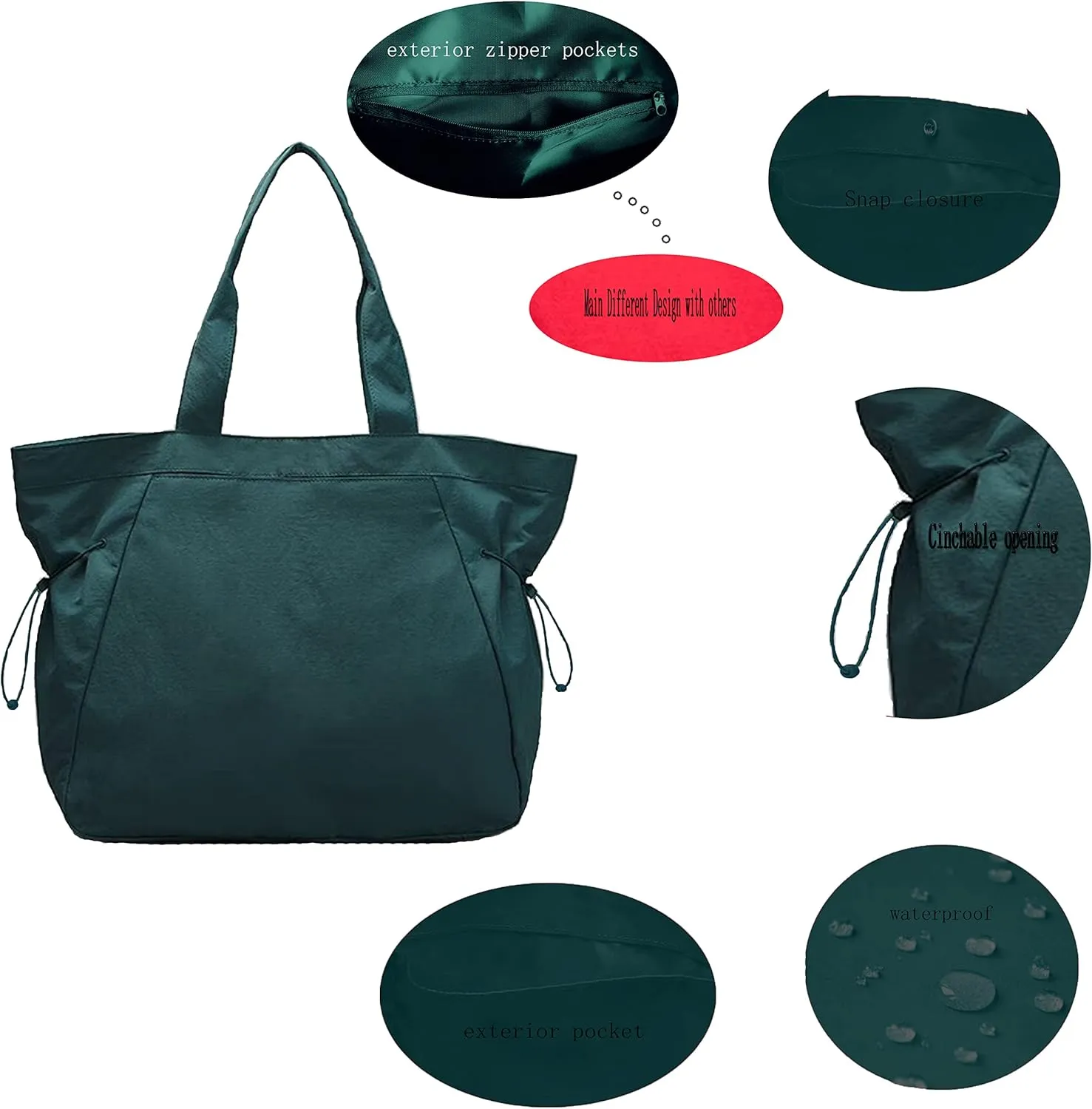 Waterproof Side-Cinch Shopper Bags Travel Tote Bags for women Shoulder Bag for Shopping Workout Beach 18L