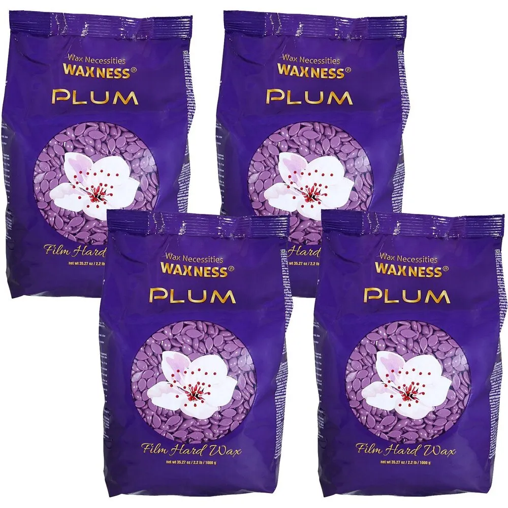 Waxness Professional Premium Hard Wax Beads Plum - Made in Italy / 2.2 lbs. - 35.27 oz. - 1 kg. Each X 4 Bags = 8.8 Lbs