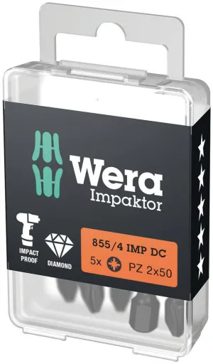 Wera 05057662001 855/4 IMP DC PZ DIY Impaktor bits, PZ 3 x 50 mm, 5 pieces