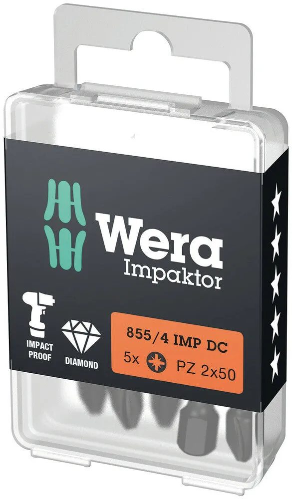 Wera 05057662001 855/4 IMP DC PZ DIY Impaktor bits, PZ 3 x 50 mm, 5 pieces