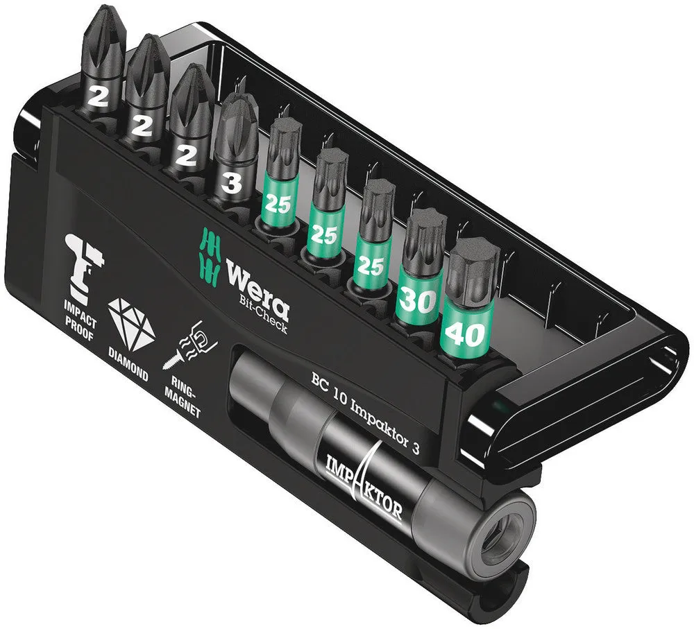 Wera 05057683001 Bit-Check 10 Impaktor 3, 10 pieces