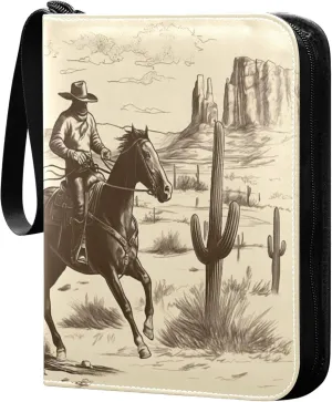 Western Desert Cowboy Card Binder 4 Pocket Collectible Trading Card Albums with 50 Sleeves Double Side PU Waterproof 3 Ring for Sports & Game Cards