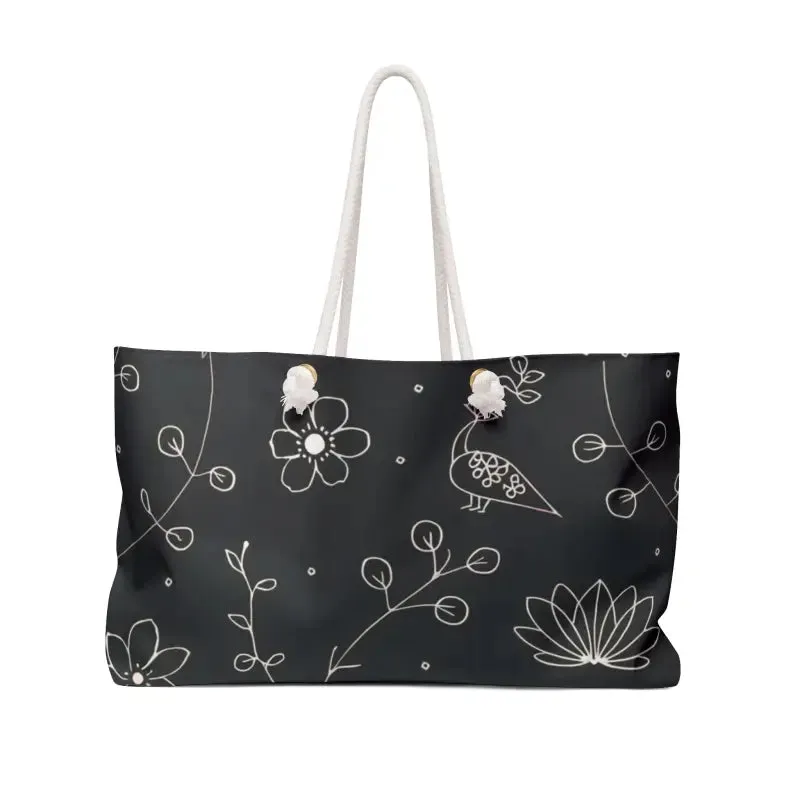 White Floral Elements Weekender Bag for Chic Getaways