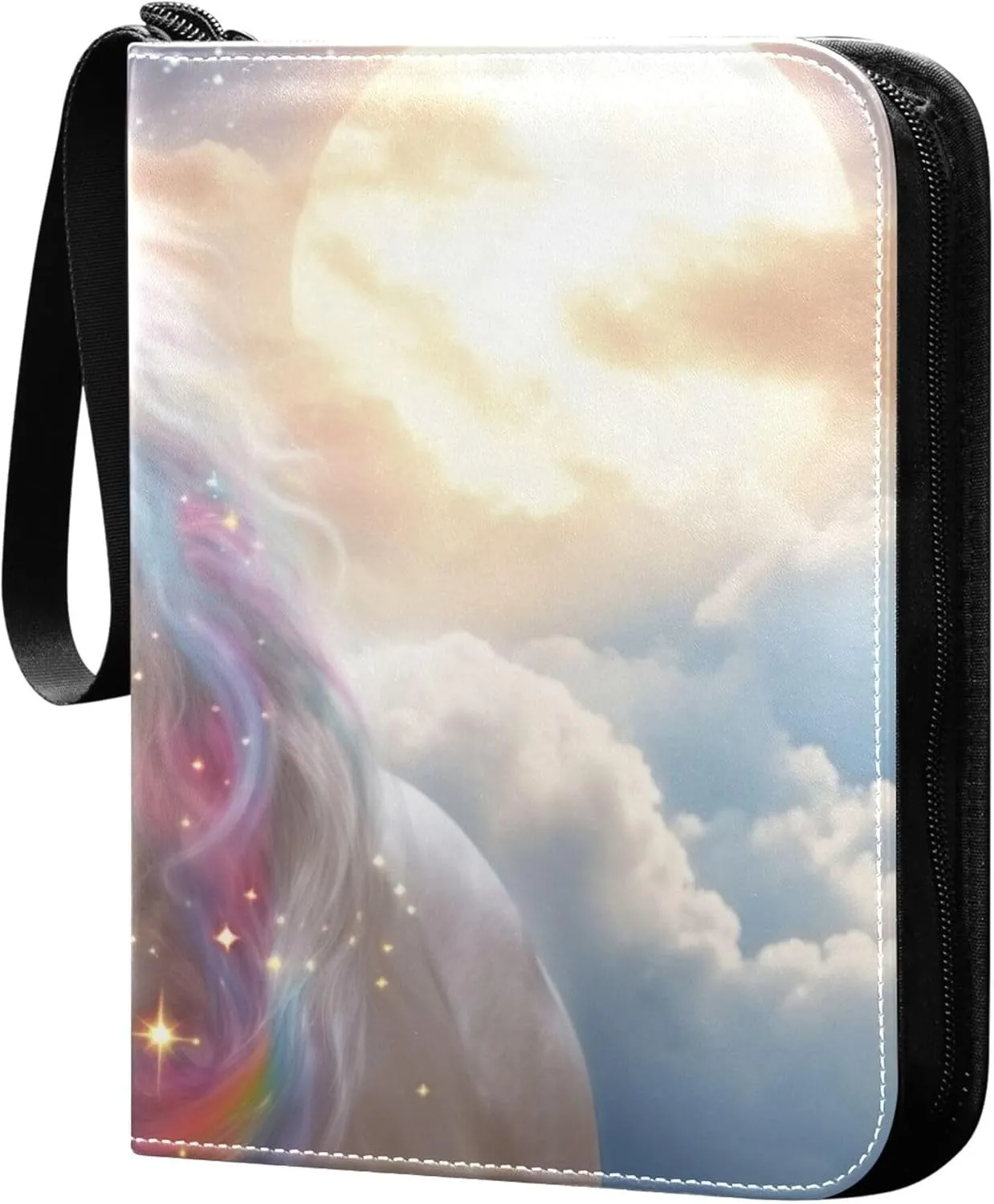 White Horse and Clouds Card Binder 4 Pocket Collectible Trading Card Albums with 50 Sleeves Double Side PU Waterproof 3 Ring for Sports & Game Cards