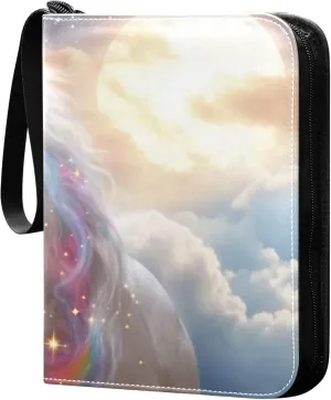 White Horse and Clouds Card Binder 4 Pocket Collectible Trading Card Albums with 50 Sleeves Double Side PU Waterproof 3 Ring for Sports & Game Cards