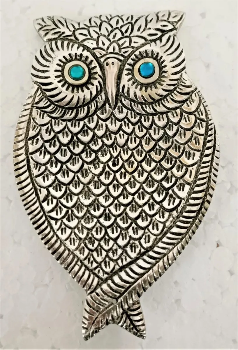 White Metal OWL Incense Holder