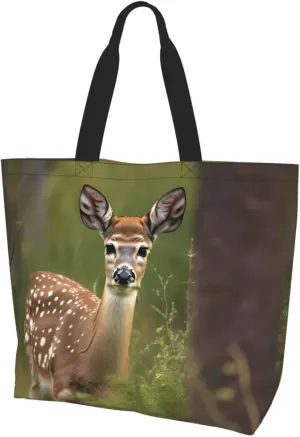 Whitetail Deer Fawn in Wilderness Stag print Single shoulder shopping bag, reusable handbag,Fit for work and shopping
