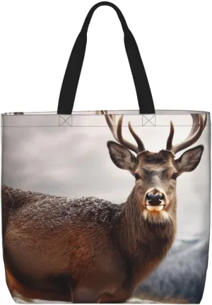 Wild Animals Deer Large Tote Bag Portable Shopping Handbags With Zipper Inner Pocket Reusable Waterproof Beach Grocery Bag For Women Shopping Travel Work