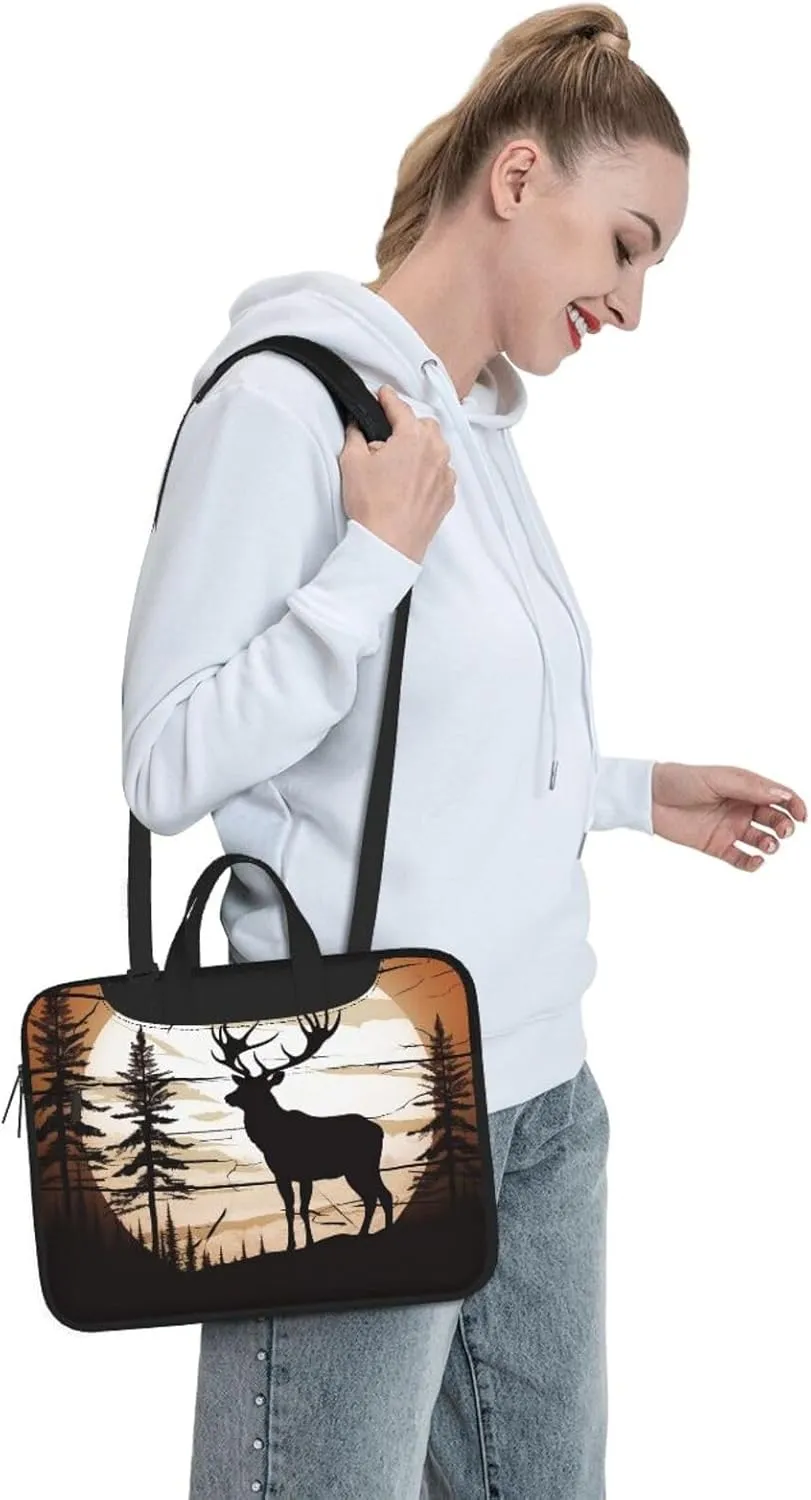 Wild Elk silhouette Print Laptop Shoulder Bag With Shoulder Strap Briefcase Slim Computer Bag For Women Men