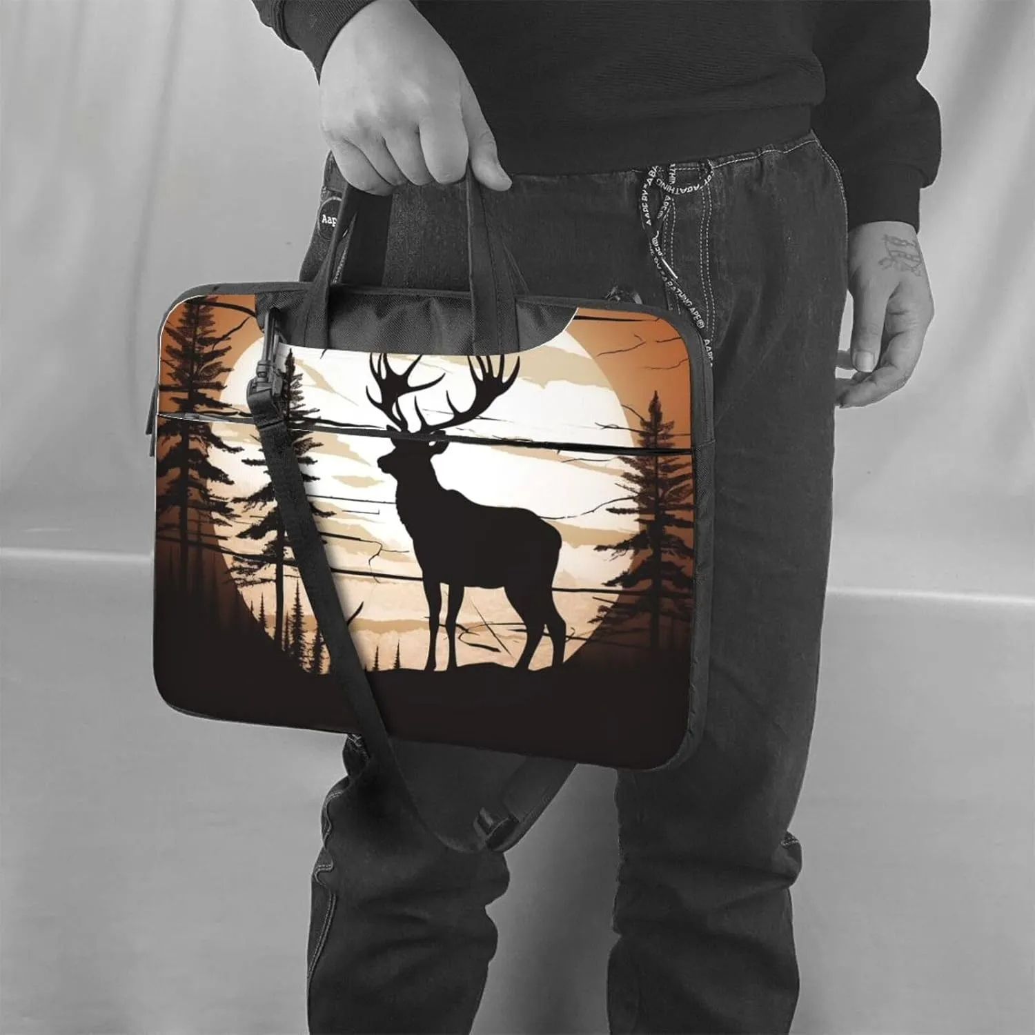 Wild Elk silhouette Print Laptop Shoulder Bag With Shoulder Strap Briefcase Slim Computer Bag For Women Men