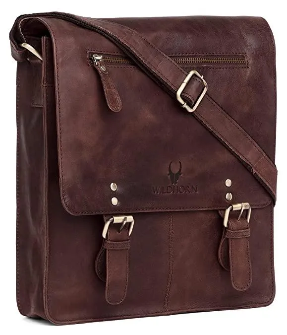 WILDHORN® Original Leather 11.5 inch Messenger Bag for Men I Multipurpose Bag I Office Bag I Travel Bag with Adjustable Strap DIMENTION : L-11.5 inch W-3 inch H-13.5 inch