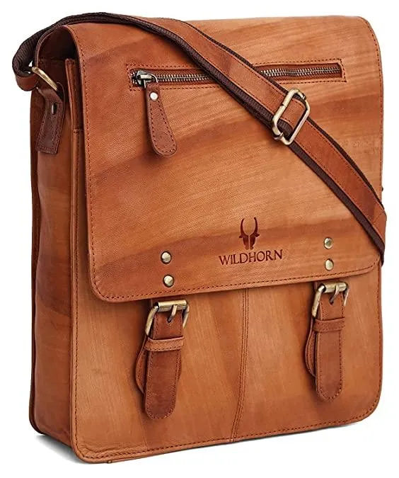 WILDHORN® Original Leather 11.5 inch Messenger Bag for Men I Multipurpose Bag I Office Bag I Travel Bag with Adjustable Strap DIMENTION : L-11.5 inch W-3 inch H-13.5 inch