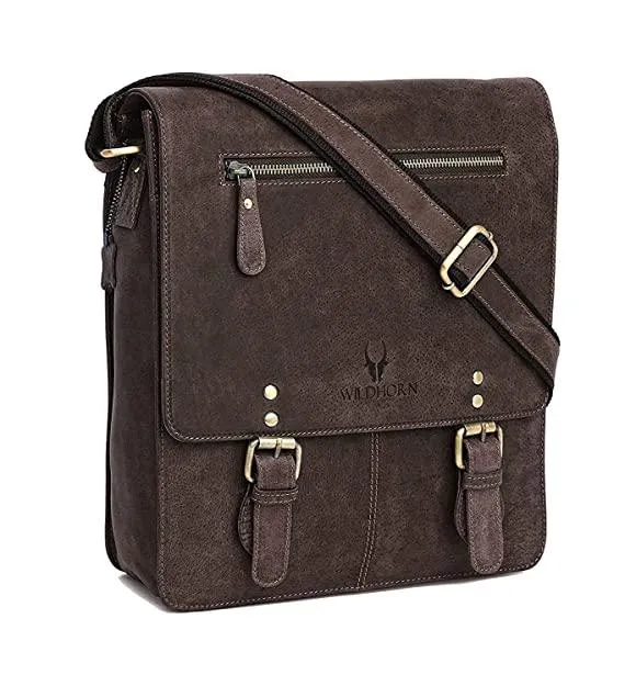 WILDHORN® Original Leather 11.5 inch Messenger Bag for Men I Multipurpose Bag I Office Bag I Travel Bag with Adjustable Strap DIMENTION : L-11.5 inch W-3 inch H-13.5 inch