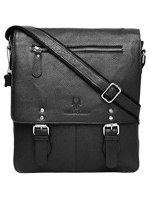 WILDHORN® Original Leather 11.5 inch Messenger Bag for Men I Multipurpose Bag I Office Bag I Travel Bag with Adjustable Strap DIMENTION : L-11.5 inch W-3 inch H-13.5 inch