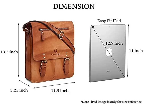 WILDHORN® Original Leather 11.5 inch Messenger Bag for Men I Multipurpose Bag I Office Bag I Travel Bag with Adjustable Strap DIMENTION : L-11.5 inch W-3 inch H-13.5 inch