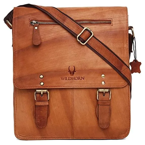 WILDHORN® Original Leather 11.5 inch Messenger Bag for Men I Multipurpose Bag I Office Bag I Travel Bag with Adjustable Strap DIMENTION : L-11.5 inch W-3 inch H-13.5 inch