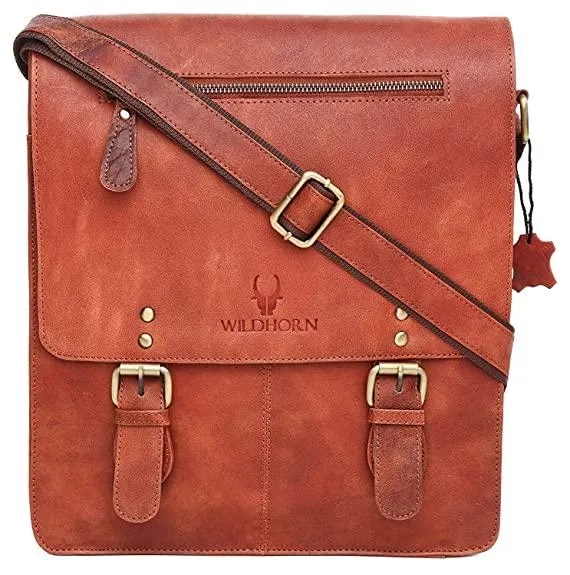 WILDHORN® Original Leather 11.5 inch Messenger Bag for Men I Multipurpose Bag I Office Bag I Travel Bag with Adjustable Strap DIMENTION : L-11.5 inch W-3 inch H-13.5 inch