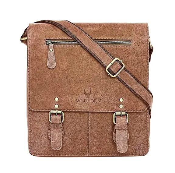 WILDHORN® Original Leather 11.5 inch Messenger Bag for Men I Multipurpose Bag I Office Bag I Travel Bag with Adjustable Strap DIMENTION : L-11.5 inch W-3 inch H-13.5 inch