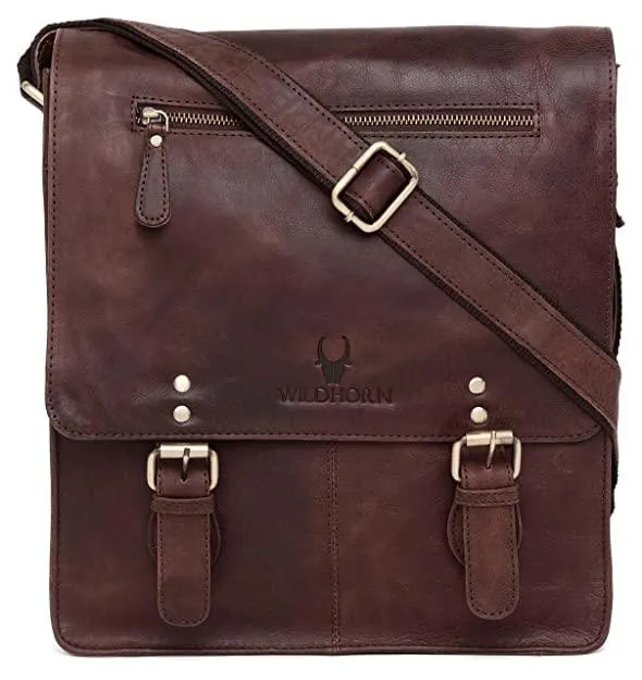 WILDHORN® Original Leather 11.5 inch Messenger Bag for Men I Multipurpose Bag I Office Bag I Travel Bag with Adjustable Strap DIMENTION : L-11.5 inch W-3 inch H-13.5 inch