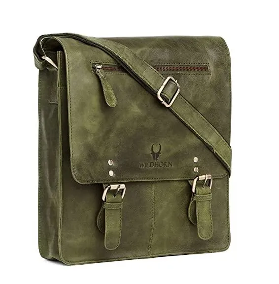 WILDHORN® Original Leather 11.5 inch Messenger Bag for Men I Multipurpose Bag I Office Bag I Travel Bag with Adjustable Strap DIMENTION : L-11.5 inch W-3 inch H-13.5 inch