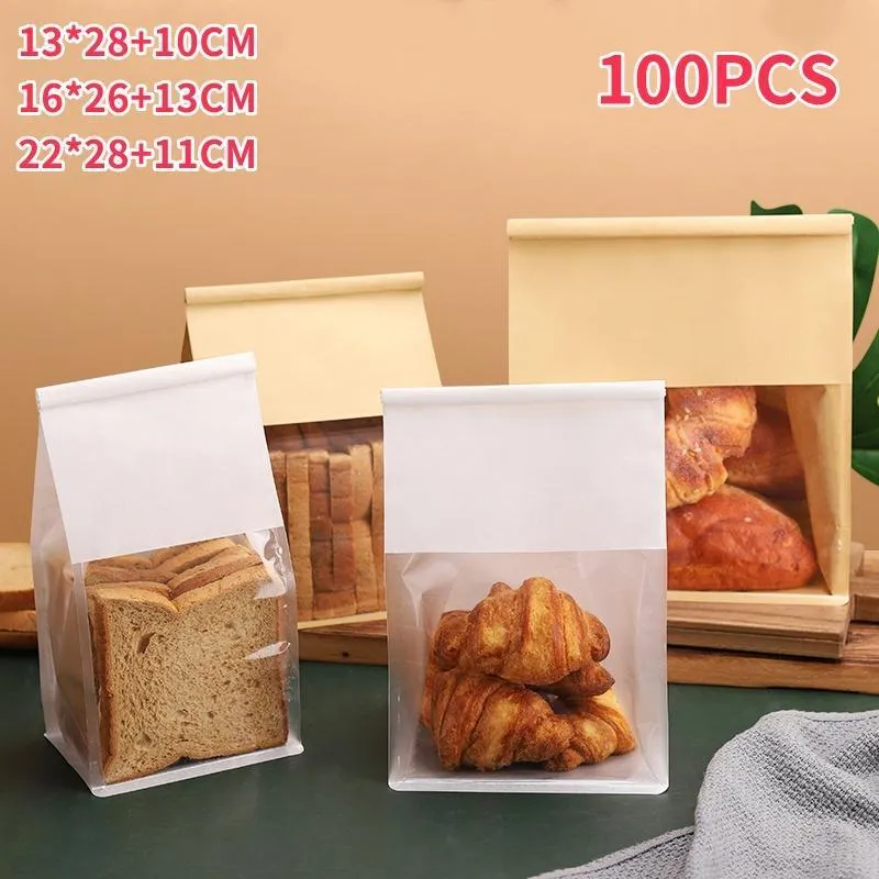Window Bread Packaging Paper Bags 100PCS White/Kraft