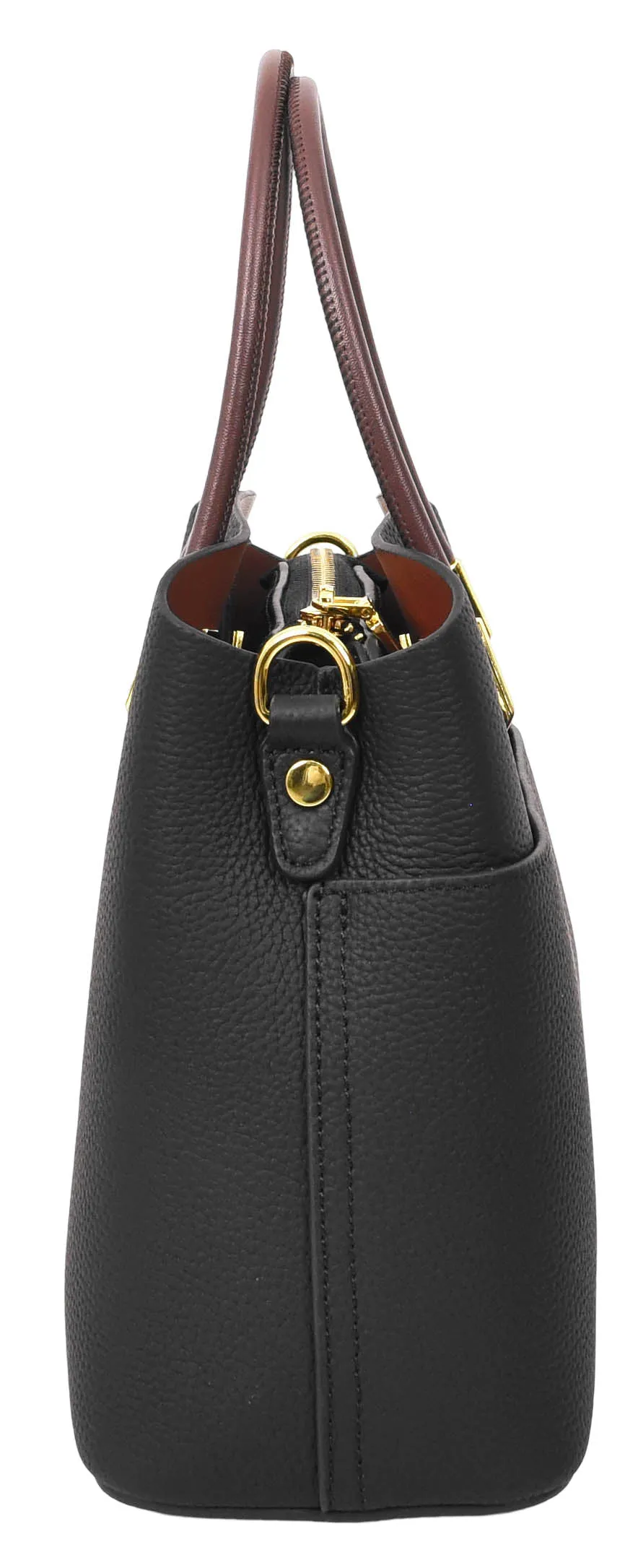 Winnipeg Women Leather Top Handle Shoulder Bag Black
