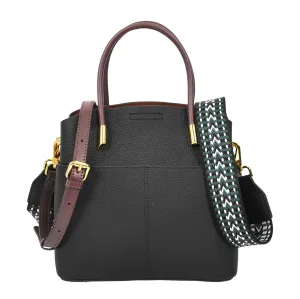 Winnipeg Women Leather Top Handle Shoulder Bag Black