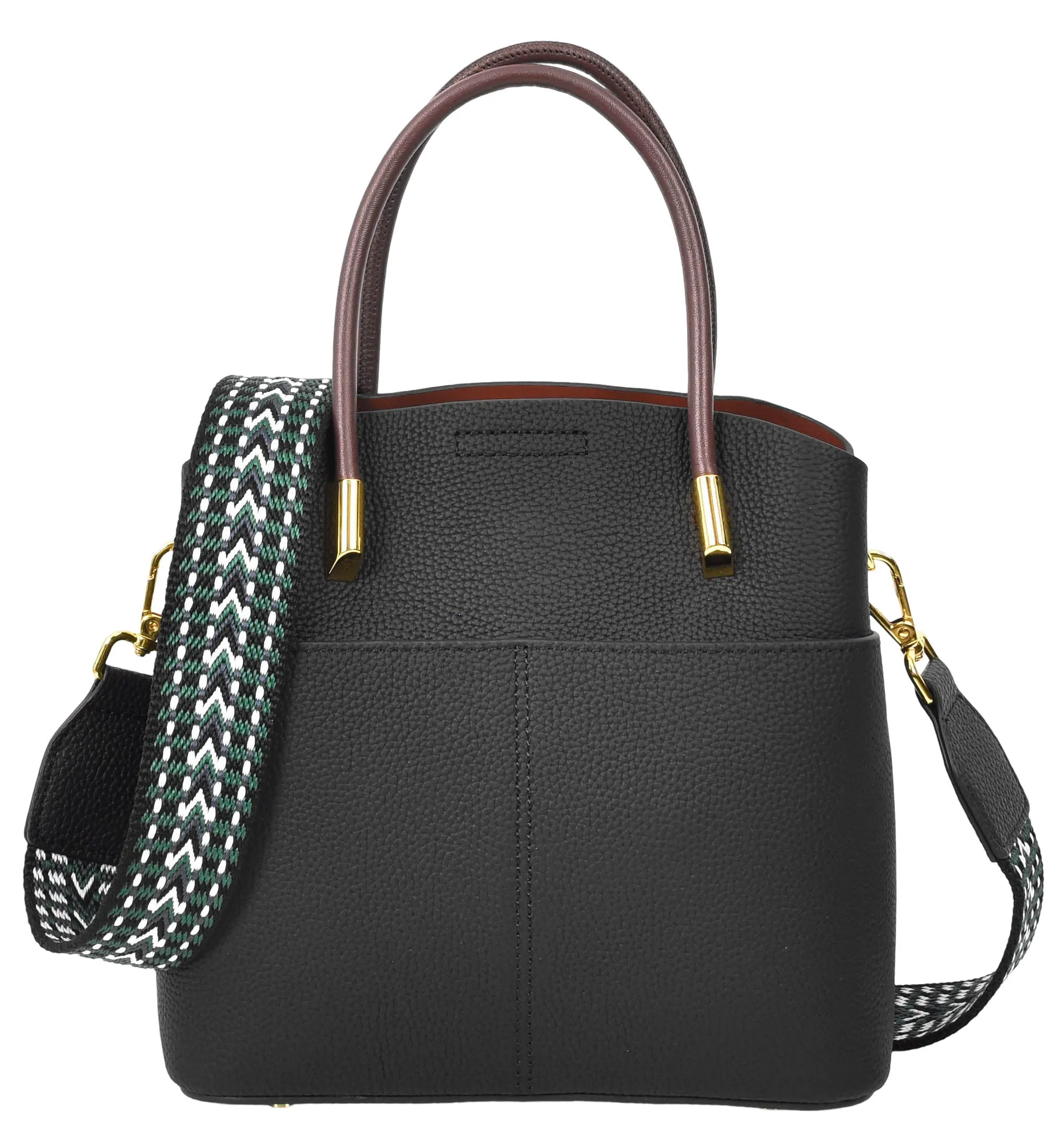 Winnipeg Women Leather Top Handle Shoulder Bag Black