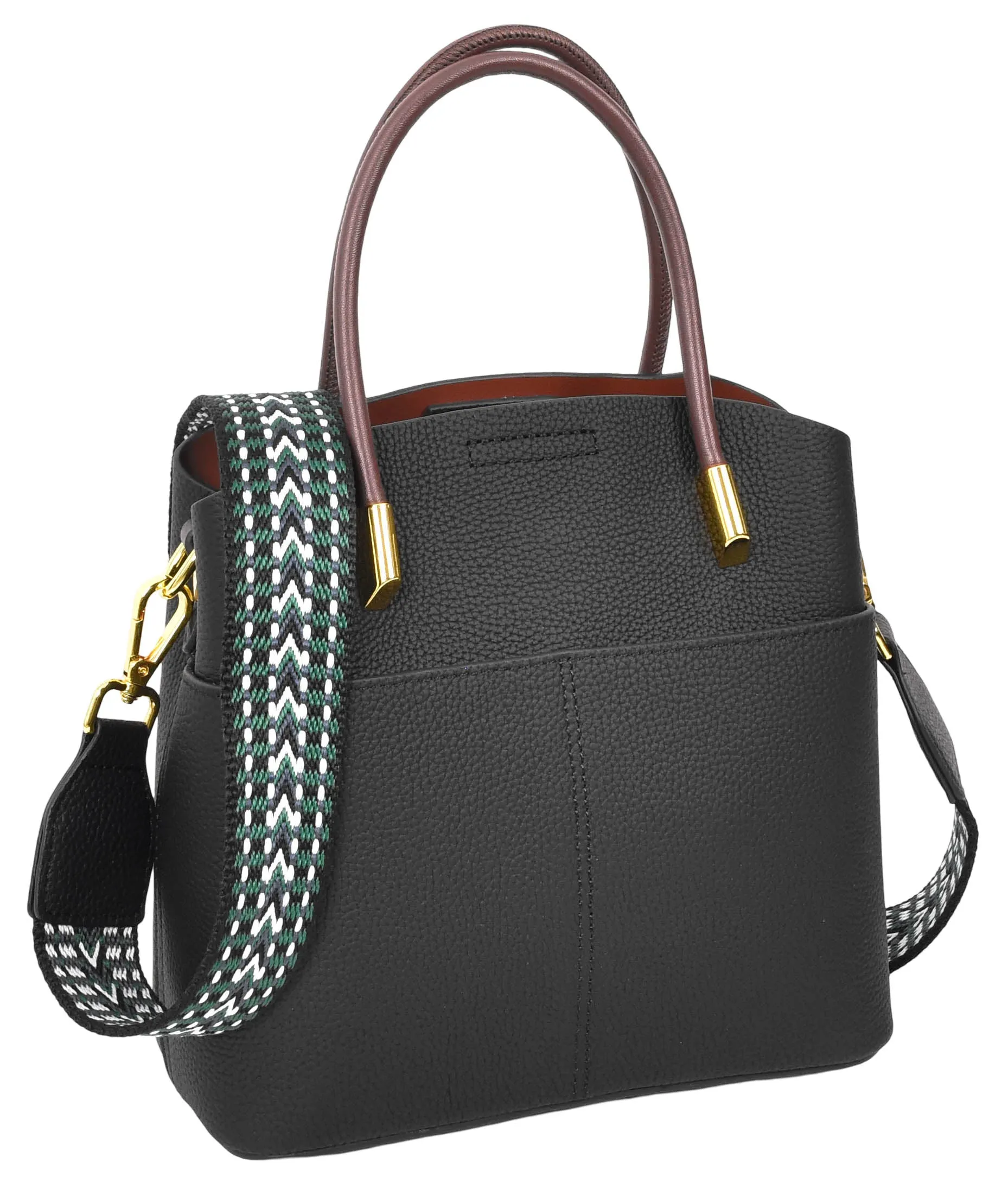 Winnipeg Women Leather Top Handle Shoulder Bag Black