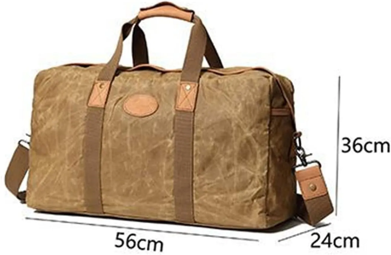 WINVOX Gym Totes Military Style Canvas Shoulder Bag Waxed Canvas Man Travel Handbags Waterproof Vintage Outdoor Male Large Sport Travel Bags(Khaki)