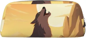 Wolf Makeup Bag for Women Men Pencil Pouch Travel Small Cosmetic Bag Zippered Toiletry Bags Aesthetic Pen Bags Trendy Storage Bags Leather Coin Pouch Purse
