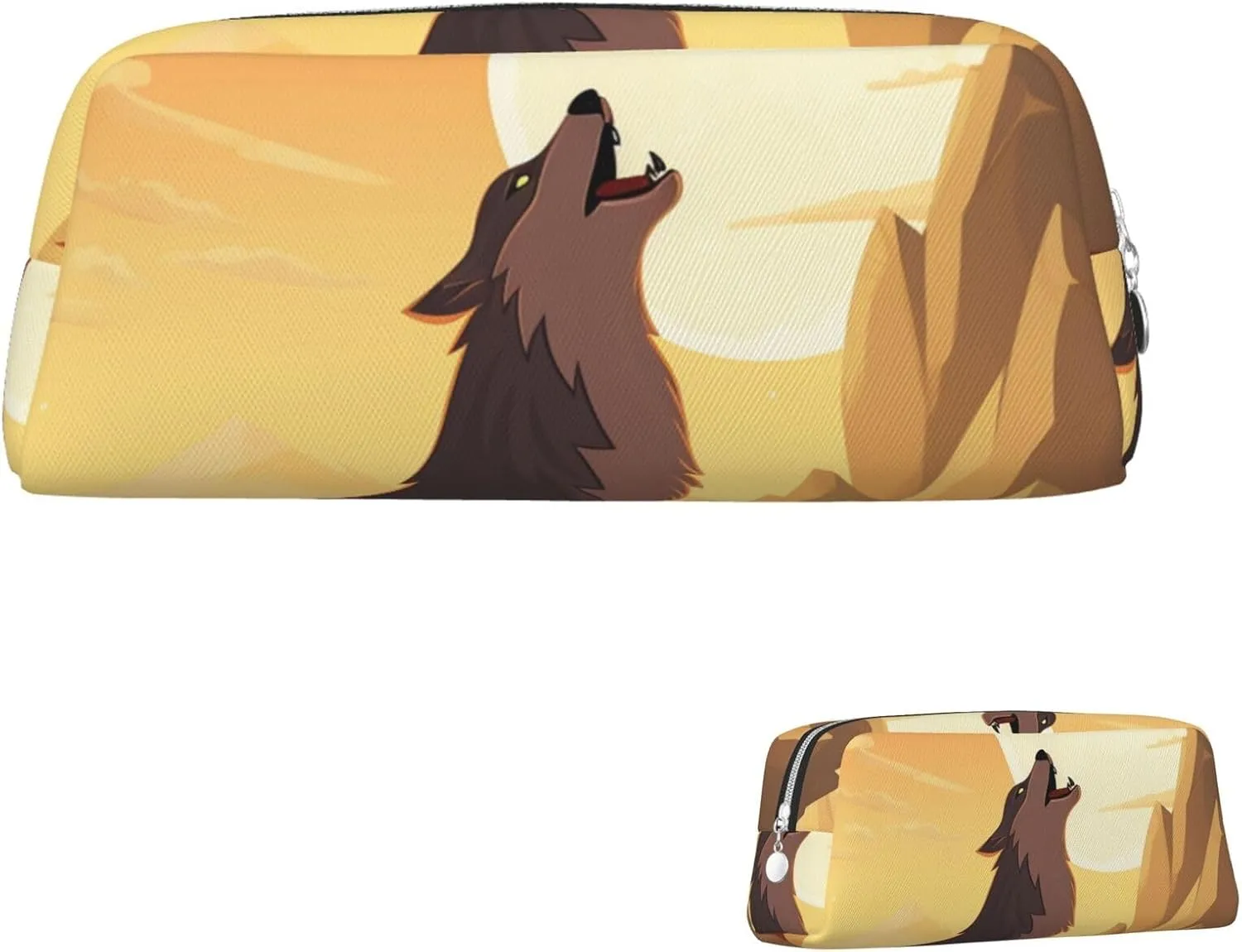 Wolf Makeup Bag for Women Men Pencil Pouch Travel Small Cosmetic Bag Zippered Toiletry Bags Aesthetic Pen Bags Trendy Storage Bags Leather Coin Pouch Purse