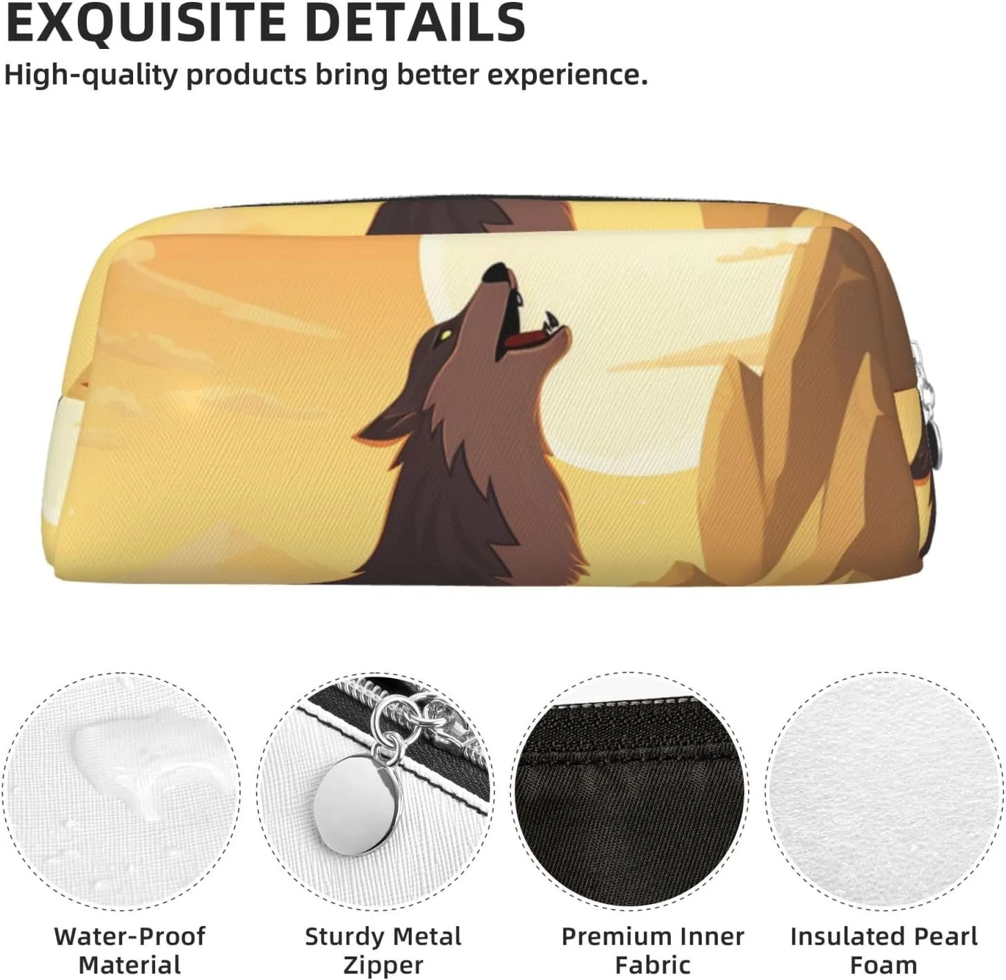 Wolf Makeup Bag for Women Men Pencil Pouch Travel Small Cosmetic Bag Zippered Toiletry Bags Aesthetic Pen Bags Trendy Storage Bags Leather Coin Pouch Purse